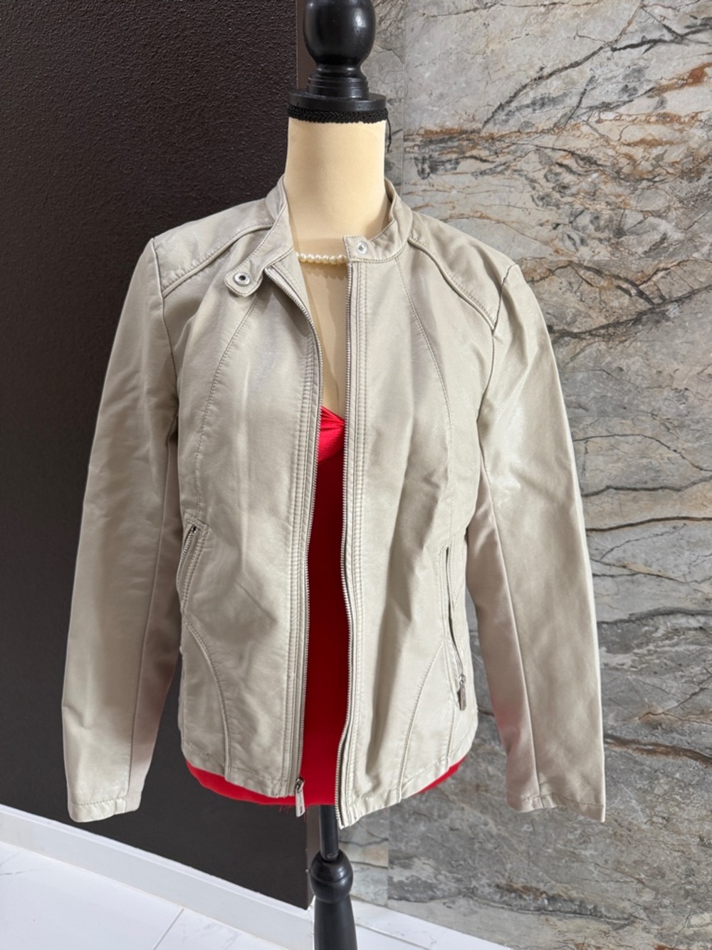 Kenneth Cole Light Gray Leather Zip-Front Jacket
